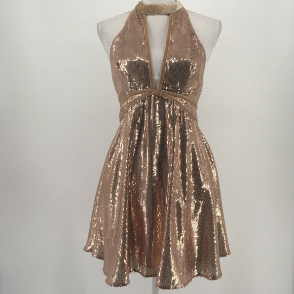 Free People Dresses & Skirts - Free People Mini Dress Film Noir Sequined Halter